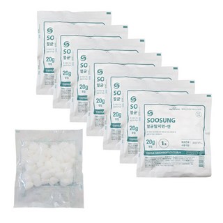 수성 멸균 코튼볼 볼형 1호 20g 원형솜 소독솜 탈지면, 7개, 1개입