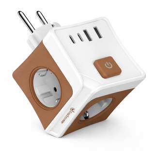 [2026년형]폭스룸 USB C타입 4000W 고출력 가전 안심사용 큐브 멀티탭, 1개, 브라운, 7.6cm