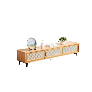 簡約現代風藤編電視櫃 滑動櫃門設計 開放式儲物空間 客廳收納好幫手, 【網紋移門】原色-三門160長