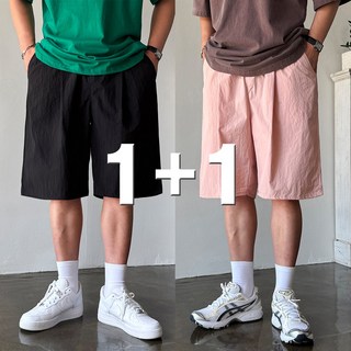 1+1 쿨 에어 라이트 원턱 버뮤다 벌룬 와이드 밴딩 팬츠 반바지 (5 Color) 빅사이즈 까지