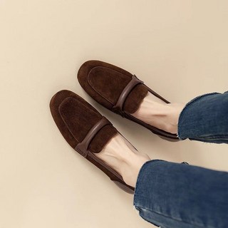 Skyciky 초경량 편안한 로퍼 복고풍 소가죽 스웨이드 뾰족힐 마리제인 신발 봄가을 여성 신발발 BB1173