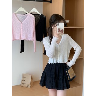 여름 긴팔 골지 가디건 셔링 크롭 선스크린 여름니트 시스루 가디건