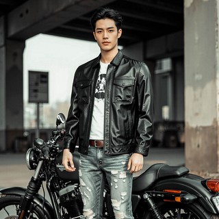 【油蠟復古】真皮皮衣 機車夾克 男士皮衣 皮夾克 外套 頭層小牛皮 復古做舊 硬朗機車風 2025新款 電影同款