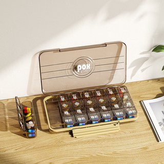 便攜藥盒 一週分裝藥盒 旅行用藥品收納盒 密封藥盒, 透啡色28格, 1個