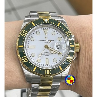 Valentino Coupeau 太陽能高精密陶瓷外框100M潛水錶 藍寶石水晶鏡面 綠框白面