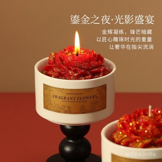 鎏金山茶花香薰蠟燭禮盒 結婚伴手禮 生日禮物 室內臥室香氛擺件, 1個, 東方白茶,鎏金山茶花禮盒-隨機送禮袋（蠟重約200