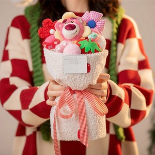聖誕節禮物毛絨小熊玩偶花束節日禮品送女生閨蜜可愛生日儀式感, 絨布花束花仙子草莓熊花+成品花束, 1個