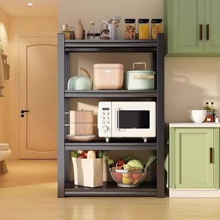 廚房置物架落地多層微波爐烤箱收納架子貨架家用多功能鍋具儲物櫃, 1個, -磨砂黑-三層高80cm-【特厚碳鋼】,長60cm寬40cm