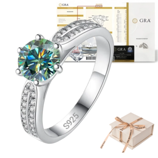 녹색 모이사나이트 1캐럿 S925 순은 14K18K도금 솔리 베이직 반지 GRA증서 정품 보증