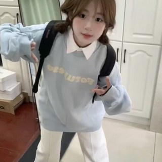 加絨加厚秋冬新款可愛甜美圓領衛衣 小眾設計感學院風外套