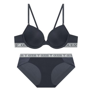 게스언더웨어 샤이니 로고밴딩 차콜 브라 팬티 세트
