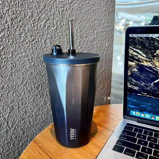 304不鏽鋼 時尚冰霸杯 車載漸變色咖啡杯 保溫保冷環保隨行杯 辦公水杯, 深空銀 600ML,600ML（贈：吸管、吸管刷、吸管蓋帽）, 1個