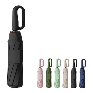 여행용 자동 접이식 우산 카라비너 핸들 및 5cm/2인치 와이드 후크 및 루프 스트립 남성 여성용 휴대용 컴팩트 파라솔 오픈 클로즈 10갈비 강력함 자외선 차단 햇