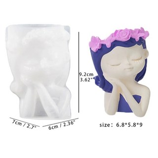 용품 몰드 꽃병 화분 소녀 수제 홈 콘크리트 펜꽂이 실리콘 석고 금형 DIY 송진 에폭시 머리 데코 모양, C, 1개