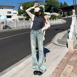 여자 와이드 핏 청바지 연청 로우 추동 스판 슬림 부츠컷 ST4