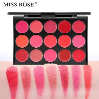 립팔레트 Miss Rose 오래 지속되는 립 글로스 팔레트 메이크업 방수 립스틱 화장품 도구 세트 15 가지 색상, 1개
