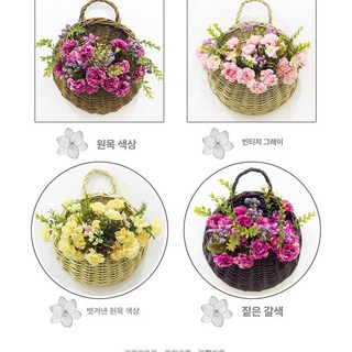 생화같은 조화 인테리어 천장 걸이 화분 인공무 바구니, 작은, 내추럴꽃바구니+인조버드나무잎