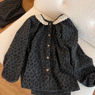 高級感蕾絲花邊豹紋德絨睡衣女秋冬季新款長袖長褲家居服兩件套