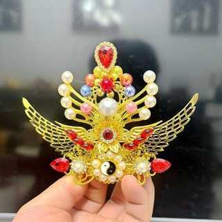 做工細緻 道家三清頭冠菩薩帽子太上老君八卦太極鳳冠神像裝飾頭飾佛具 媽祖帽 三太子帽 天宮帽 鳳帽冠頭飾, 1個, 紅色一個裝【中號通用10-12-16寸像