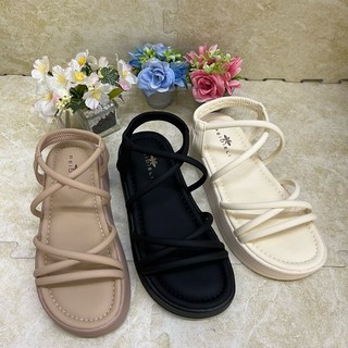 現貨 氣墊感中底 韓版滾帶厚底鬆緊帶羅馬涼鞋 仙女涼鞋 軟底涼鞋 上班出遊必備, 卡色,36