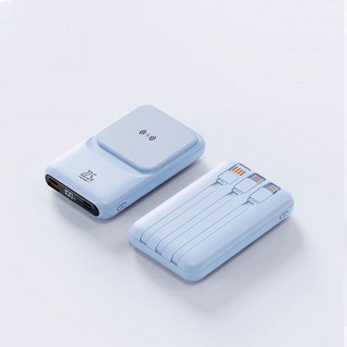 보조배터리 초고속 충전 PD22.5W 무선 마그네틱 대용량 내장 Lightning Type-C 충전 케이블 전력 디지털 표시, 잔잔한 블루