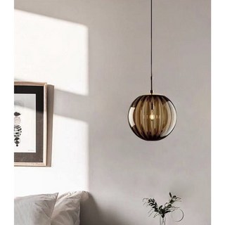 燭光燈飾 玻璃吊燈 輕奢吊燈 餐廳吊燈 床頭吊燈 北歐吊燈 水波紋吊燈 咖啡廳吊燈, 咖啡琥珀色,20公分