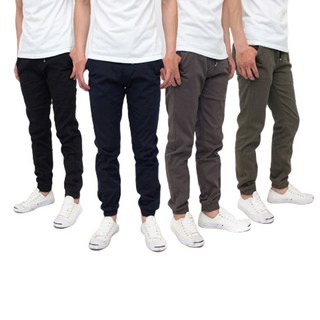 KASO 簡約素色修身縮口褲 彈性透氣 鬆緊束口休閒長褲