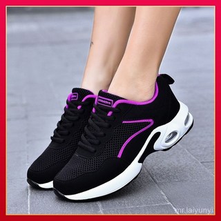 G 新款女式氣墊運動鞋不纍腳透氣網麵運動慢跑鞋時尚戶外跑步鞋韓版簡約繫帶球鞋大碼運動女鞋 6WDI