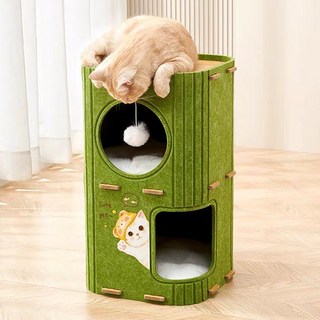 메일캣 고양이 2단 다기능 펠트 숨숨 캣타워, 1개, 그린