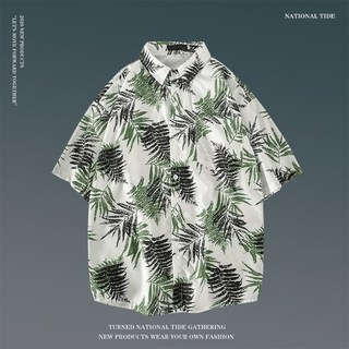 【沙灘襯衫男】夏季日系夏威夷風海灘度假花襯衫 寬鬆透氣短袖上衣