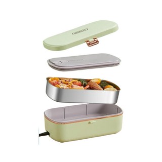 日式電熱便當盒 加熱保溫餐盒 插電蒸飯盒 保鮮盒 免加水 304不銹鋼 分隔便當盒 110V 送禮