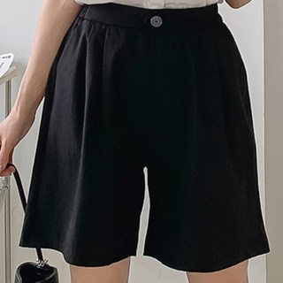 디즈마 여성 투핀턱 정장 반바지 뒷밴딩 슬랙스 팬츠