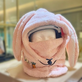 판다 스키 헬멧 커버 브라운 래빗 카툰 헤드 커버 페이스 커버 넥워머 방풍 보온 모자, 1개, 핑크 토끼+당근