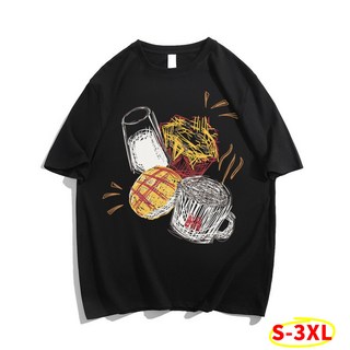 [특별할인] 포포픽 빅사이즈 순면 프린팅 티셔츠 남녀공용 여름 레트로 미식 오버핏 반팔티