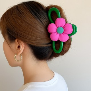 컬러풀 핑크꽃 초록 빅사이즈 헤어 올림머리 집게핀 TABUSY25S6130FR