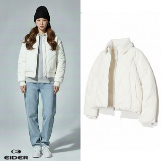 [백화점 출고] 아이더 구스 다운 여성 오블리크 자켓 크림 방풍 퀼팅 카라 탈부착 숏 크롭 패딩 점퍼