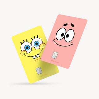 스폰지밥 1+1 카드스티커 신용 교통 체크, S (스몰), 1개, 어메이징 뚱이