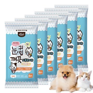 강아지 고양이 눈귀입깨끗 40매 물티슈 도톰한 티슈 6개 세트, 40개입