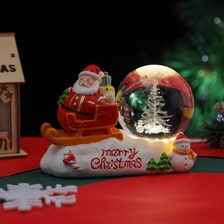 聖誕節禮物送兒童學生女生聖誕老人筆筒收納小擺件水晶球小夜燈, 1個, 聖誕老人雪橇+水晶球（聖誕樹)+禮袋