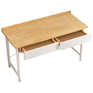 AOTTO 北歐風加厚加寬雙抽書桌-140CM, 原木色+白架