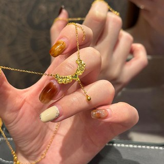 鴻利首飾廠 閃鑽紅寶石四葉草項鏈 精緻輕奢優雅鈦鋼鎖骨鏈 不掉色