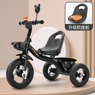 Aikuma 兒童三輪車 適合2-6歲兒童 附推桿與收納籃, 黑色鋁合金【加強頂配款】橡膠輪 軟座, 1個