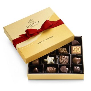 Godiva Chocolatier 레드 리본이 달린 홀리데이 선물 상자 - 19피스 다양한 우유 화이트 및 다크 초콜릿 고급 충전재 포함 - 초콜릿 애호가를 위한 특별 골드