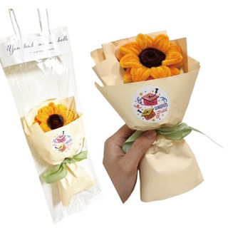 手工編織向日葵花束，畢業禮物/教師節禮物，附贈透明提袋，手工編織畢業花束, 扭扭棒向日葵(含花束提袋), 1個