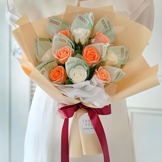 BeautifulDecoSense 香皂鈔票花朵 10入+購物袋組, Peach Mix