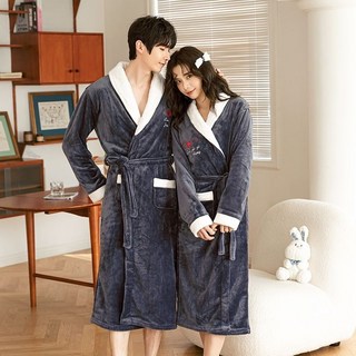 秋冬新款!法蘭絨男士睡袍女士情侶睡衣秋冬季珊瑚絨浴袍式加厚保暖長款居家