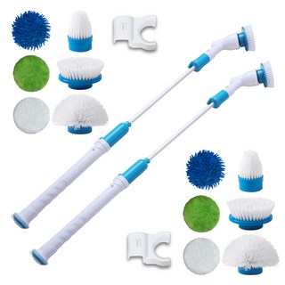SingLife 正版升級8件一組無線龍捲風清潔刷，強力充電動清潔刷，含掛勾類伸縮，龍捲風三代，強化鋰電池洗車，磁磚馬桶拖把, 龍捲風升級8件一組,藍白色(第三代), 2套