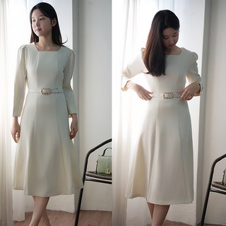 비비디아 여성용 롱원피스 스퀘어넥 벨트 하객룩 오피스룩 봄가을 단정한 정장 원피스 5538