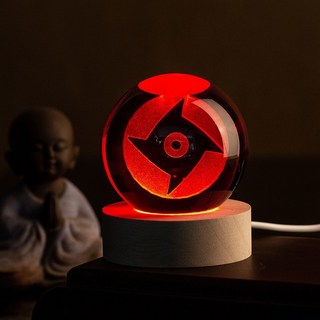 火影忍者 寫輪眼水晶球小夜燈，可發光擺件，送學生禮物, 1個, 鼬6cm球+圓底座