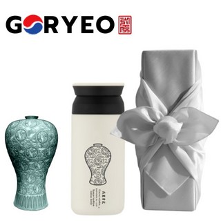 한국전통 케이팝굿즈 고려청자 보온보냉 트레블 텀블러 350ml, 1개, 크림화이트(보자기포장)